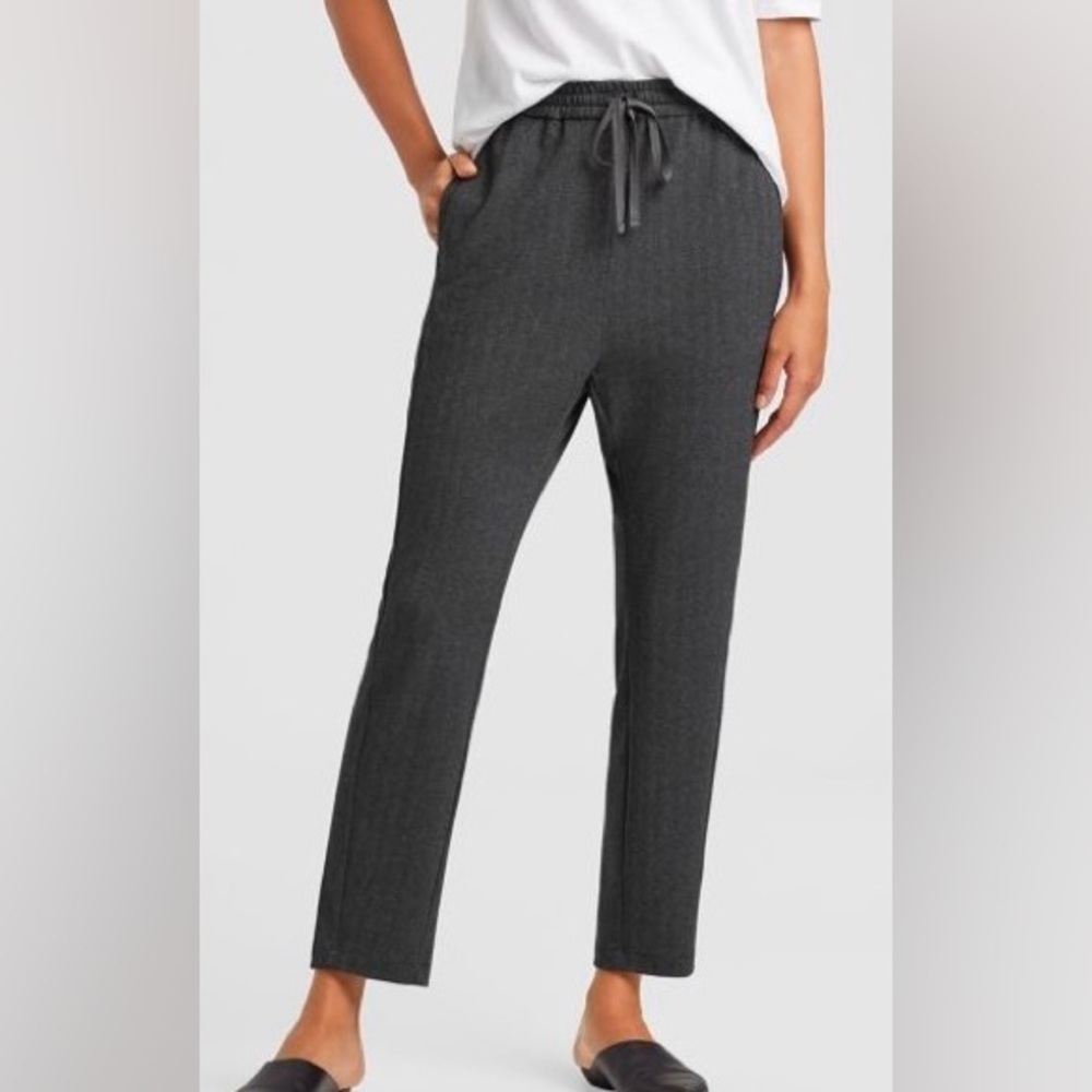 Eileen Fisher Herringbone Slouchy Drawstring‎ Jogger Pant Charcoal Gray S